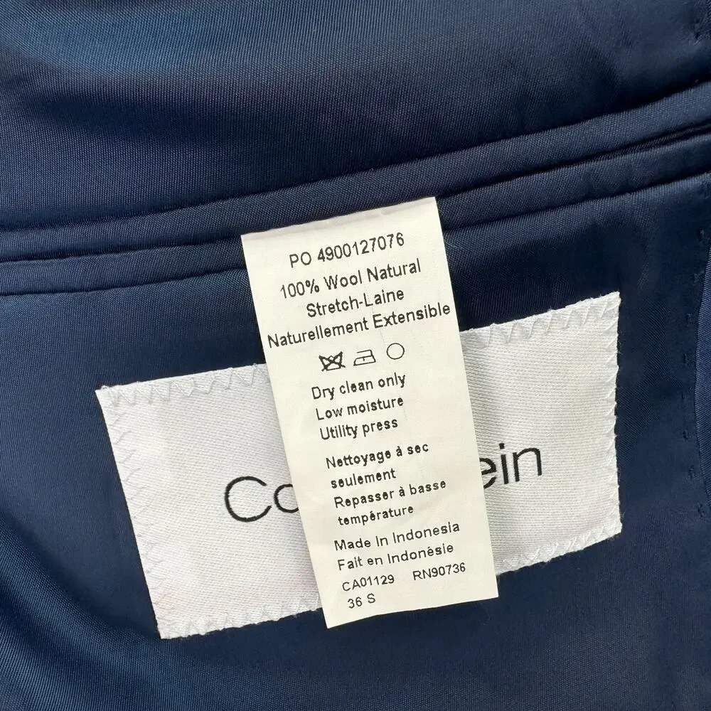 Calvin Klein Mens X Slim Fit Malbin 100% Wool Stretch Suit Jacket Blue 36S